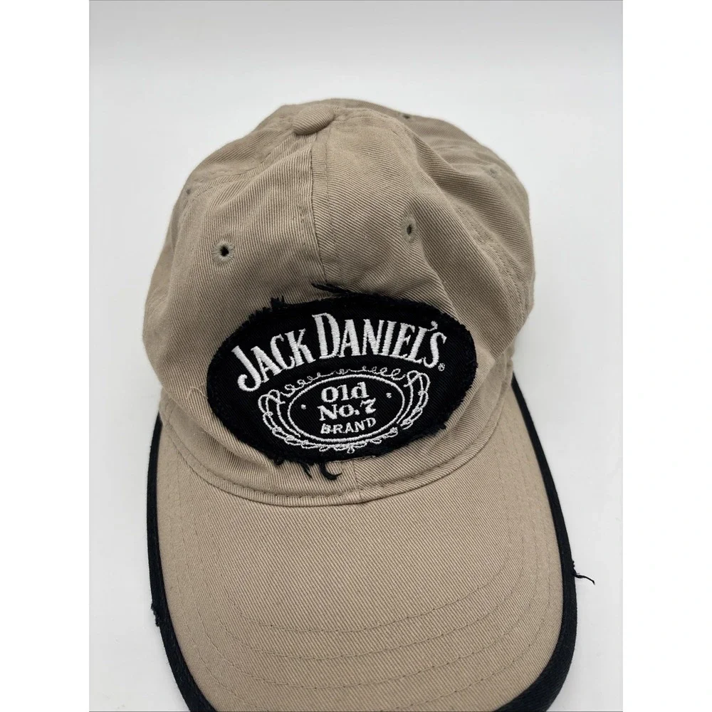 Jack Daniels Old No. 7 Distressed‎ Bill Strap Back Hat - Khaki EUC